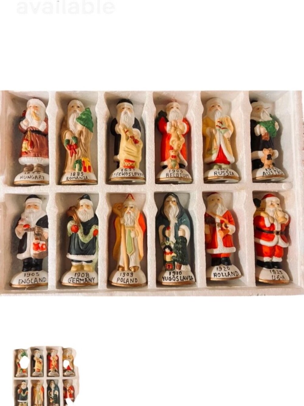 Vintage Set Of 12 Santas From Around The World Porcelain Figurines With Box